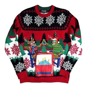 33 Degree Unisex Ugly Christmas Sweater  Size S  Beer Pocket  Reindeer Snowflake